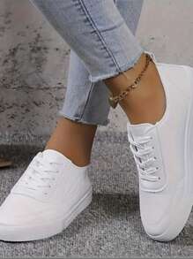 Women's White Sneakers, Casual Sporty Shoes, Comfortable Lightweight Flat Versatile Footwear - White - View 5