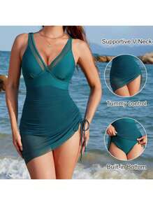 Traje de baño de una pieza con acolchado, tipo monokini, con fruncidos y cordón para mujer, traje de baño para la playa