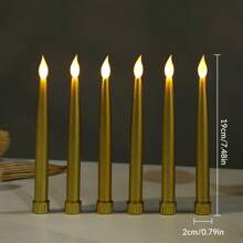 1-12 Pcs Gold Candles, Flameless Candles Flickering, Led Taper Candles Battery Powered, Led Candles Flickering, Flameless Taper Candles, Fake Candles For Wedding Decor, Home, Party, Room, Christmas Decorations, Thanksgiving Decorations, Halloween Decor
