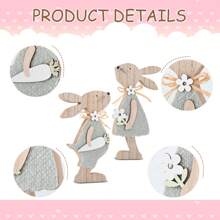 1 Pair 8x18cm Wooden Easter Bunny Decor, Hand-Painted DIY Wooden Craft Tabletop Bunny Figurines