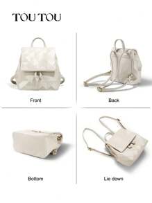 AILUXI Uroczy i modny designerski lekki biznesowy, swobodny mini plecak, szykowna torebka ze skóry PU w kolorze kremowym i torba szkolna, minimalistyczny wzór vintage argyle dayback, przenośna, regulowana torba podróżna z klapką i torba na książki