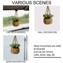 1 pieza de adorno colgante para el espejo retrovisor, hecho a mano en estilo bohemio, accesorio ideal para mujeres, niñas, amantes de suculentas/cactus, decoración interior verde para el coche, también apto como accesorio colgante para camiones, decoraciones y regalos de boda, decoración del hogar