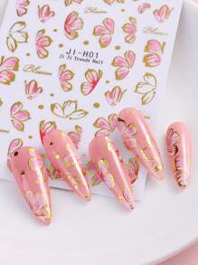 2 fogli di adesivi per unghie con fiori di ciliegio bronzati, bordo in pizzo dorato, petali rosa floreali primaverili 3D, decorazioni per manicure fai-da-te, affascinanti