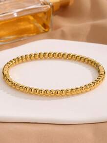 1 pièce Bracelet jonc avec fermoir en anneau O en acier inoxydable de style européen, texture en acier au titane. Polyvalent, convient pour un port quotidien, cadeau de la Saint-Valentin, pour maman, fête des mères - bracelet de perles boule - Voir 5