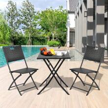 Balcony Furniture Rattan Set 3-Piece, 1 Folding Table And 2 Chairs, Balcony Furniture Foldable, Bistro Garden Furniture - 黑色 - 查看 5