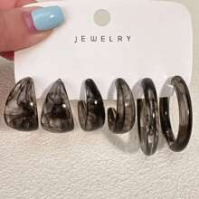 6pcs Bohemian Style Fashion Transparent Amber C-Shaped Hoop Earrings - Multicolor - View 7