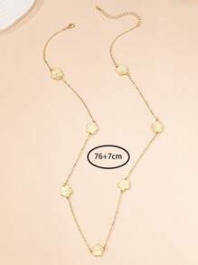 1pc Gold-Color Fashionable Zinc Alloy 5 Leaf Clover Floral Decor Long Necklace, Suitable For Women Casual Daily Accessories, Wedding Gift Jewelry