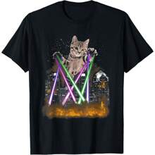 Laser Cat - Giant Kitten Destroying City Funny Cat Meme T-Shirt - Black - View 1