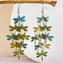 新款 1 对时尚简约波西米亚流苏挂钩，绿蜻蜓长耳环，母亲节、节日、生日礼物、日常佩戴、精美珠宝、女士耳环 - 墨綠色 - 查看 3