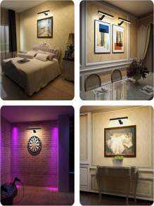 Luminária de parede interna recarregável, 3 temperaturas de cor e regulável, luminária para computador pessoal, luminária de pintura com controle remoto, luz de imagem sem fio, luminária de arte com brilho e temporizador ajustáveis, luminária de paralaxe LED, luminária de espelho de penteadeira