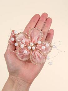 2pcs Pink Hair Clips For Women Girls Solid Color Mesh Flower Alligator Clips With Pearl Elegant Gold Edge Mesh Floral Hair Clips Pearl Flower Hair Clips Wedding Party Holiday Gifts Barrettes Women Hair Accessories