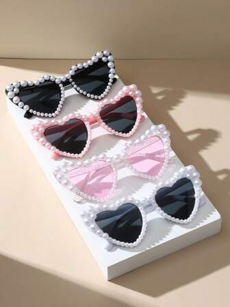 1pc/3pcs/5pcs Heart-Shaped Pearl Embellished Fashion Glasses, Suitable For Holidays, Parties, Valentine's Day, Weddings, Bridal, Birthday, Festival Outfits, Party Accessories For Women