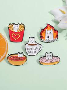 1 pieza Broche de metal con forma de papas fritas, donut o gato de la serie de alimentos con diseños de dibujos animados, versátil para ropa, uso diario o para eventos