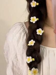 5件套女士时尚花朵发夹，可爱迷你雏菊发卡，优雅公主风花朵发爪，Y2K仙女风发饰，适合日常佩戴、上学、度假装扮，头部配饰，发夹 - 黃色 - 查看 4