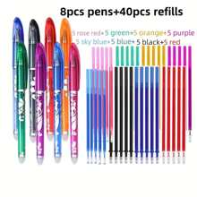 48 Piece Erasable Gel Pen Set, 8 Colors, Replaceable, Pocket Clip Pen, Ultra-Fine Tip, Round Plastic Body, Click To Open The Cover, Suitable For School And Office Supplies, Homecoming Gifts - Multicolor - View 2