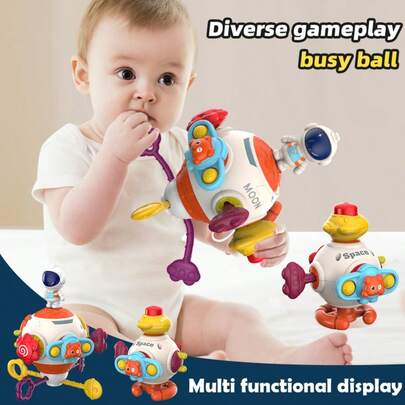 1 件蒙特梭利早期教育忙碌立方体玩具，训练婴儿手眼协调能力和感官触觉，用于早期发展的认知活动立方体玩具，适合幼儿旅行活动（如飞机和汽车），日常玩耍教育精细运动技能，男婴和女婴生日/节日礼物（部分配件颜色随机）