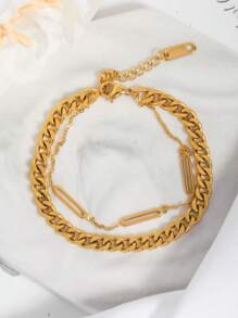 1 chiếc vòng tay hai lớp bằng thép không gỉ đính hạt màu vàng hình thoi, thích hợp đeo hàng ngày, hẹn hò, tiệc tùng - Vàng - Xem 11