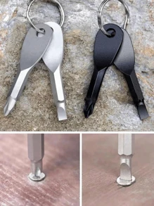 1 set (2 piezas) Destornillador portátil multiuso para exteriores con anilla, destornillador plano y de estrella, mini destornillador de llavero, destornillador plano y de estrella portátil con forma de llave para uso en exteriores, herramientas para hombres (color y estilo aleatorio)