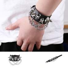 朋克颈链 手链 尖刺项圈 项链 PU 皮革 腕带 袖口 可调节 哥特式珠宝