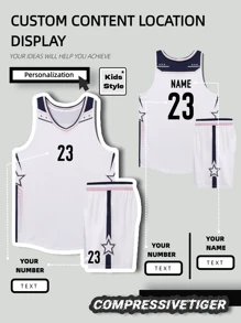 2pcs Personalized Basketball Jersey - Customizable Name And Number Print Short Sleeve T-Shirt + Shorts Co-Ord Dragon Pattern Quick-Drying Sweat-Absorbing Sports Set As Gift