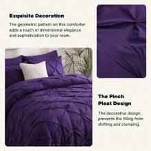 7pcs Pintuck Bed In A Bag, Pinch Pleat Complete Bedding Sets With Comforter, Flat Sheet, Fitted Sheet And Pillowcases & Shams Queen/King Size - 紫色 - 查看 3