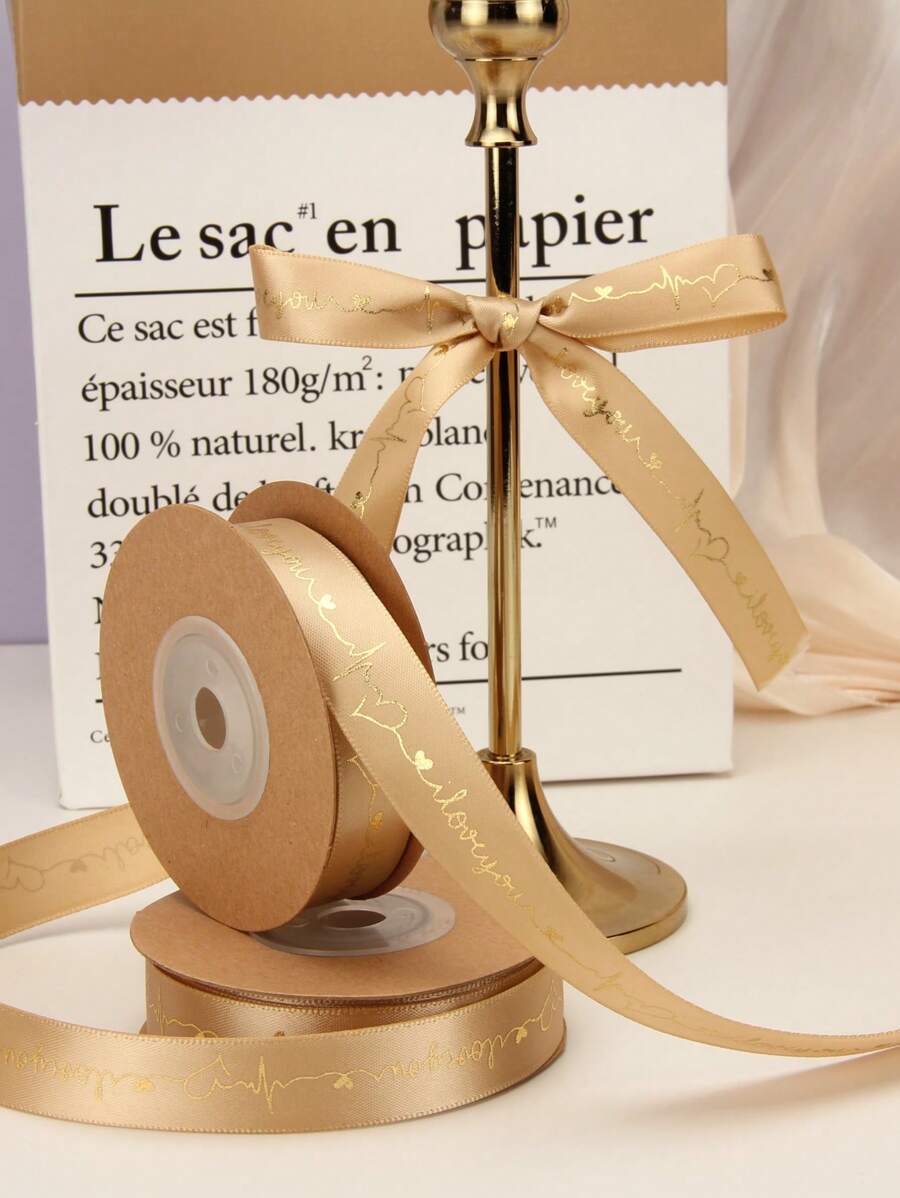 1 卷 9 米 1.6 厘米宽涤纶闪光心形爱心图案情人节包装丝带、礼品、鲜花、派对装饰