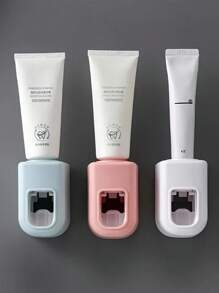 1/2 件壁挂式自动牙膏分配器 - 抛光塑料，易于安装，浅蓝色/粉色/白色，节省空间的浴室收纳盒，用于家庭储物，实用挂钩，家居浴室装饰