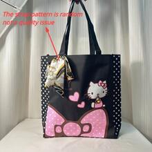 Sanrio حقيبة كانفاس واسعة السعة مع بطانة نايلون، بتصميم نقطي، بطبعات كرتونية أنمي جذابة، بسحاب إغلاق، سهلة العناية، حقيبة كتف عصرية