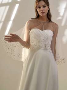 闪亮水晶短款新娘披肩圆领套头式薄款婚纱披肩优雅外套