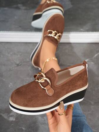 Designer's Classic Platform Wedge Heel Tricolor Sole Fashion Versatile Comfortable Elevator Women's Dress Shoes