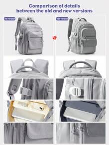This 15-17 Inch Laptop Backpack Is Unisex, With Multiple Zipper Pockets, Lightweight And Durable, Suitable For School, Business Travel, Water-Resistant Design, Fits 15.6 Inch Laptop - Grey - View 4
