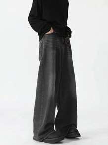 Herren einfache vintage Loose Fit Jeans mit Taschen, lässiger Alltags-Trage