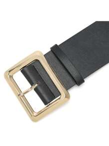 1pc Women's Fashion Black Wide Belt With Gold Square Buckle - Multi-Functional Slim Dress Accessories For Casual Dress Belt Elegant Casual Fall, Autumn, Halloween