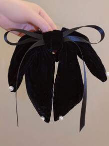 1 pièce, imitation velours noir/bordeaux, ruban décoratif en perles, grande pince à cheveux pour femme, pince à cheveux de qualité supérieure, douce et élégante, demi-queue de cheval, couvre-chef multifonctionnel, convient pour les tenues de fête décontractées au quotidien