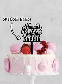 1 件时尚个性化名字蛋糕装饰，带有星星、蝴蝶和心形图案的蛋糕装饰，生日派对蛋糕装饰，非常适合生日派对装饰、早午餐、温馨氛围、家居生活、定制蛋糕装饰 - 黑色 - 查看 3