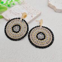 Pendientes de moda de estilo bohemio hechos a mano con diseño circular, pendientes de botón de acero inoxidable adecuados para uso diario o de fiesta de las mujeres