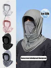 1 pièce Cagoule de protection solaire en soie de glace unisexe - Cache-visage complet résistant aux UV pour le cyclisme - Écharpe tube respirante, sans couture et réglable au cou avec cordon de serrage, couvre-chef pour moto, vélo, pêche avec oreilles pendantes, masque solaire pour femmes, capuche de cyclisme pour hommes