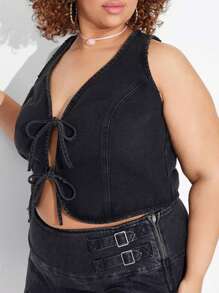 Women's Summer Jean Vest Sleeveless Tie-Up Front Denim Vest Tank Tops Jean Jacket
