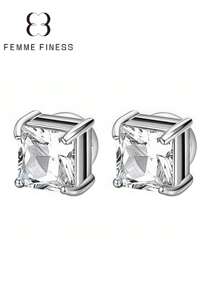 Femme Finess Juego de pendientes magnéticos de acero inoxidable para hombres y mujeres, estilo AB, de doble cara, sin perforación, con combinación de pendientes de pareja, circonita cúbica hipoalergénica de 5-8 mm