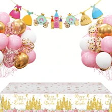 Pink, Gold Balloon Set, Princess Dress Paper Party Background Decoration Banner, Princess Birthday Party Tablecloths Decorations,Once Upon A Time Birthday Decorations Plastic Princess Castle Party Floral Table Cover For Women Birthday Party, Romantic Birthday Party, Dreaming Birthday Party - Princess Party Set - View 1