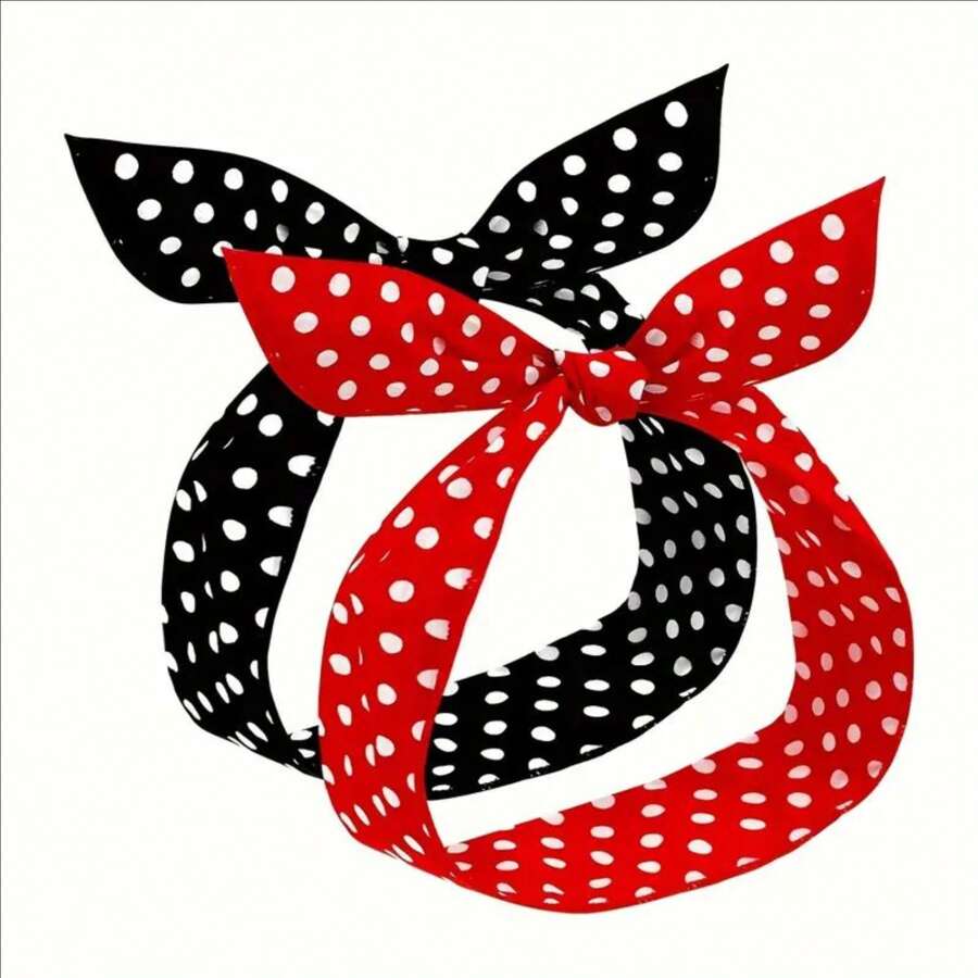 2个波点印花蝴蝶结装饰发箍，可爱蝴蝶结装饰弹力发箍，适合女性日常佩戴，浴室装饰，秋季装饰，返校季发饰