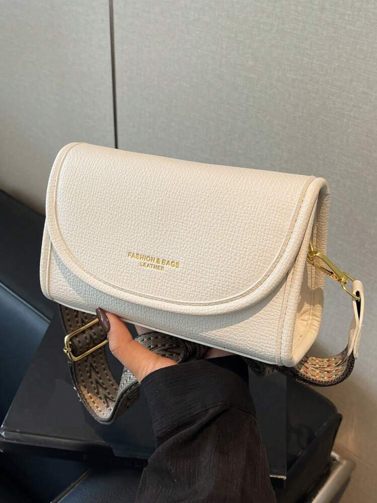 Vintage Chic Wide Strap Shoulder Square Bag - Stylish Solid Color Flap Crossbody Purse With Adjustable Strap For Women - Perfect For Daily Use And Travel - Beige - View 2