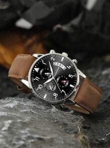 4PCS Watch Set, Pu Leather Strap Watch Plus Cross And Other Accessories, The Best Decoration For Yourself, Also The Best Choice For Gifts