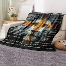 Lion And Cross Inspirational Sacred Text Verse Tow Blanket - Soft Warm Flannel For Couch Bed Office And Travel - All-Season Gift Idea Faith-Based Prayer LLARREH