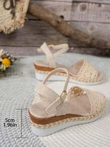 Women's Summer New Vacation Style Solid Color Linen Rope Bottom Thick Sole Wedge Sandals, Fashion Versatile Casual Lady Buckle Strap Sandals