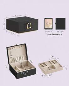 SONGMICS 2-Layer Jewelry Box, Jewelry Organizer With Handle, Removable Jewelry Tray, Jewelry Storage, Floating Effect, 8.1 X 9.4 X 4.3 Inches, Idea, White UJBC165W01 - màu đen - Xem 6