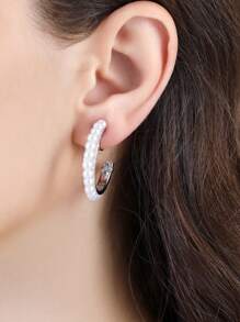 1 Pair Pearl Decor Clip-On Earrings For Women, High-End Elegant Slimming Ear Accessories Suitable For Daily Wear, Gift For Her