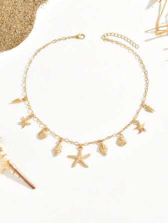 1pc Creative Seashell & Conch Design Pendant Necklace, Beach Vacation Style, Everyday Wear