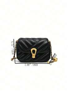 New Fashionable Versatile Embroidered Striped Minimalist Cute Mini Chain Ball Shoulder/Crossbody Small Square Bag - Black - View 2