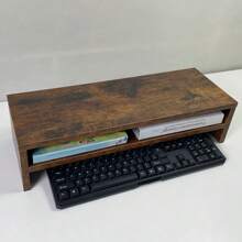 Computer Monitor Base Heightening Desk Keyboard Storage Storage Extended Thick Double-Layer Wooden Bracket Student Dormitory Desktop Storage Rack,Makeup Organizer,Organizer,Storage Organizer,Skin Care Organizer,Office Storage,Stationery Organiser,Nail Storage,Bedroom Decor - Multicolor - View 5